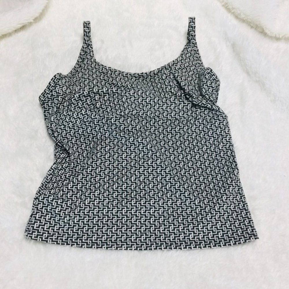 Lands' End Tankini Swim Top Black White 8 C